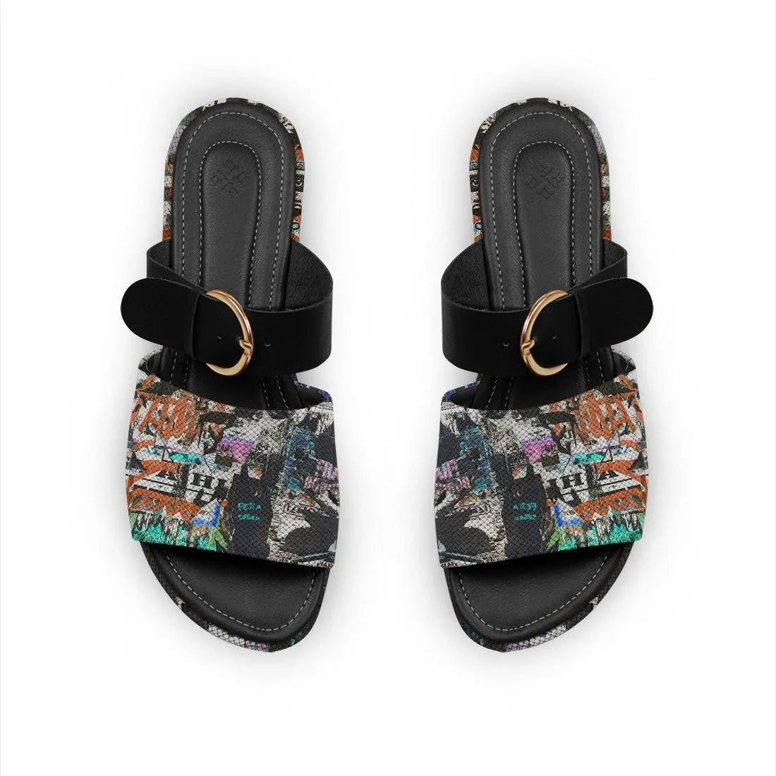 Black Buckle Slide Slipper Full Wall - CANVAEGYPT